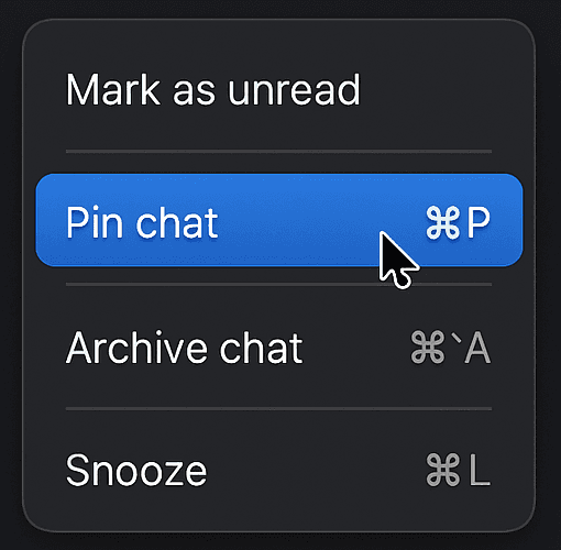 fursat's real conversation menu: Mark as unread, Pin chat, Archive chat, Snooze