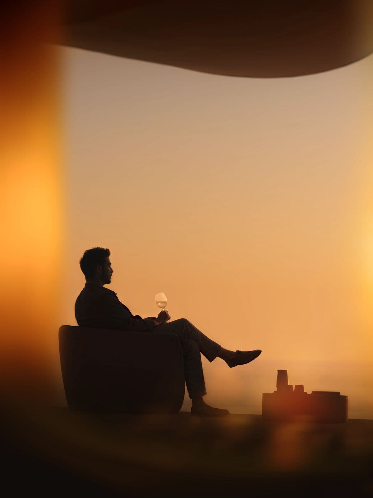 Guest unwinding at sunset